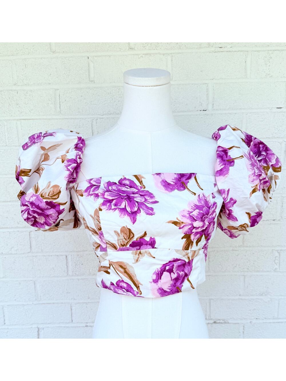 Abercrombie Floral Puff Sleeve Crop Top Medium NWT Cottagecore Summer